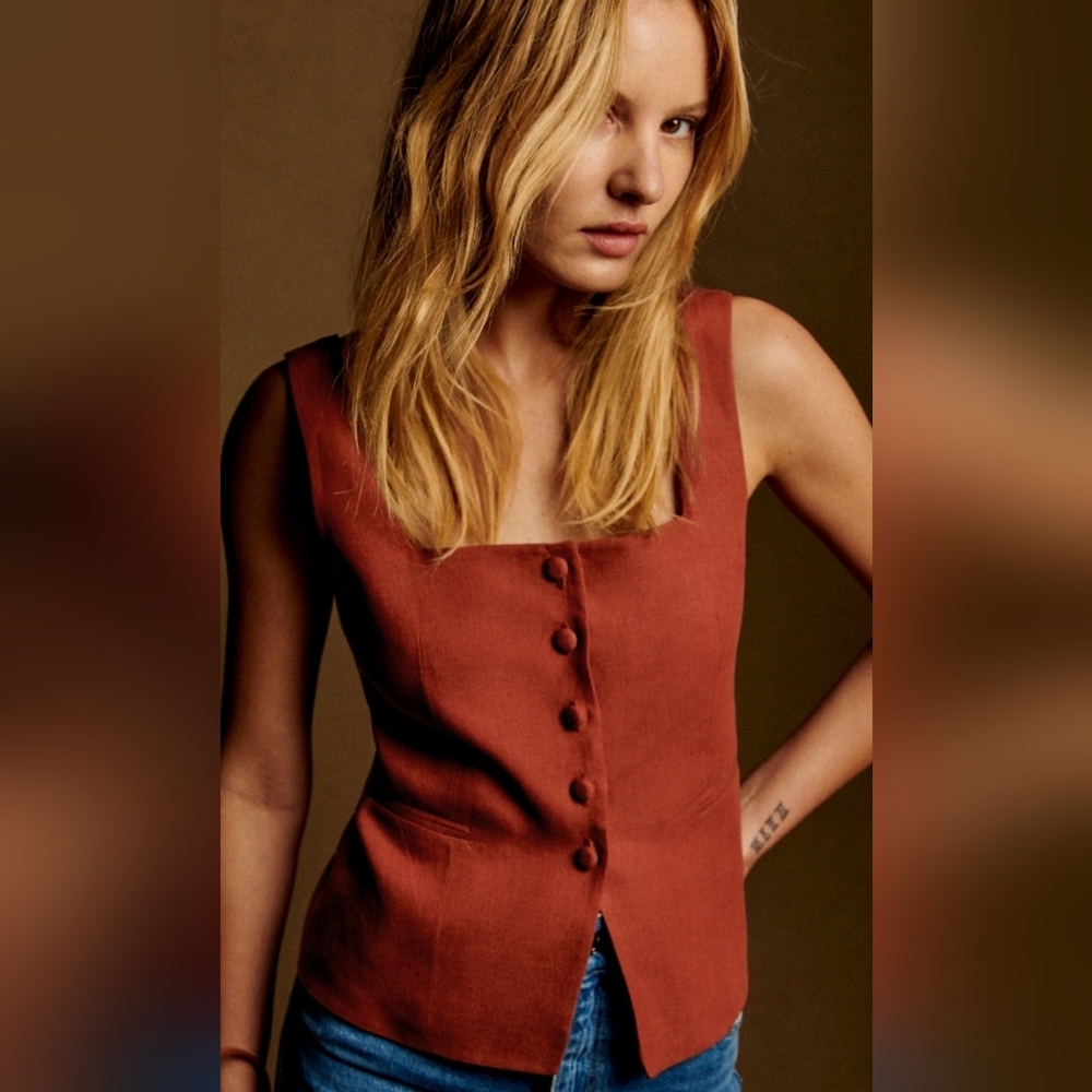 🌿Sezane Zelinda Chestnut Linen Vest NWT Size 14 FINAL - Picture 4 of 14
